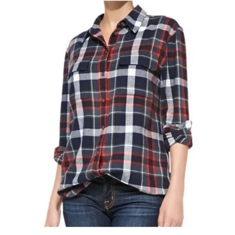 Equipment Femme SIZE SMALL Button Shirt Flannel Red Blue Plaid Long Sleeves Top